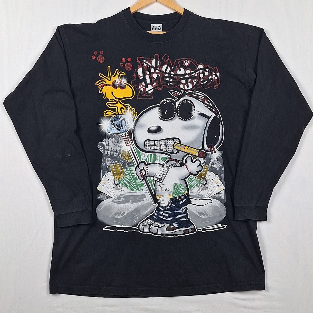 Pro Club Vintage Y2K Snoopy Graphic LS T Shirt Heavyweight Black 3XL Tall USA